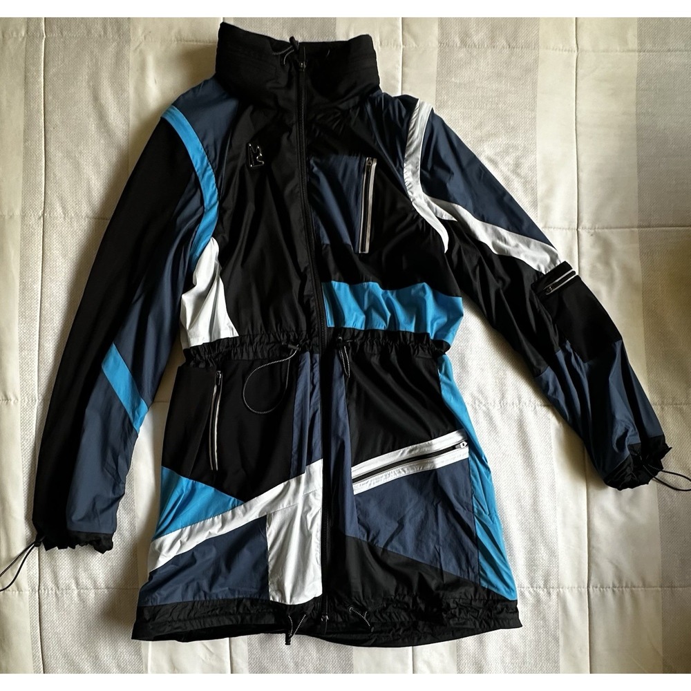 MAGNLENS Women's Colorblock‎ Hooded Windbreaker Jacket Size M Black Blue READ
